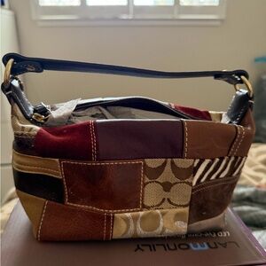 Coach Patchwork Mini Bag in Brown, Red, and Tan